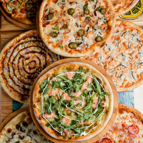 pizzas set on the table _